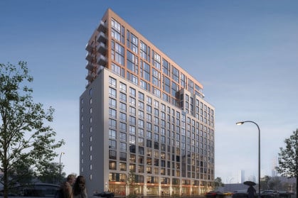 A rendering of the 17-story building in Park Slope, Brooklyn.